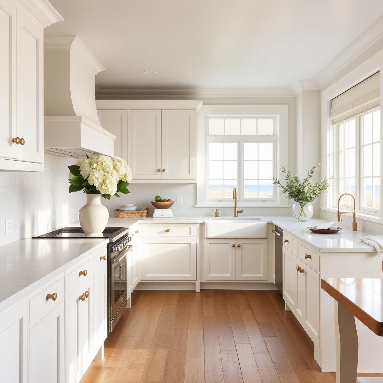 Bright luxury kitchen with white marble island